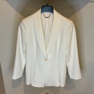 Elie Tahari White One-Button Arya Pleat-Front Blazer Jacket